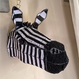 Rare African Beaded Zebra Kids Crossbody Bag in Black and White